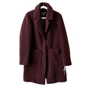 Womens French Connection Wine Colored Teddy Coat with Patch Pockets